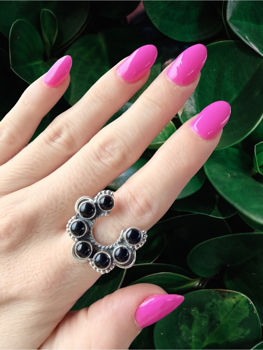 Sterling Silver Onyx Naja Adjustable Ring | Size 6-10.5 | 925 Sterling Silver